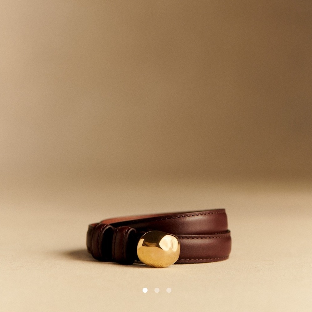 Sezane Lisa Belt — Glossy Chocolate with Gold Buckle 75